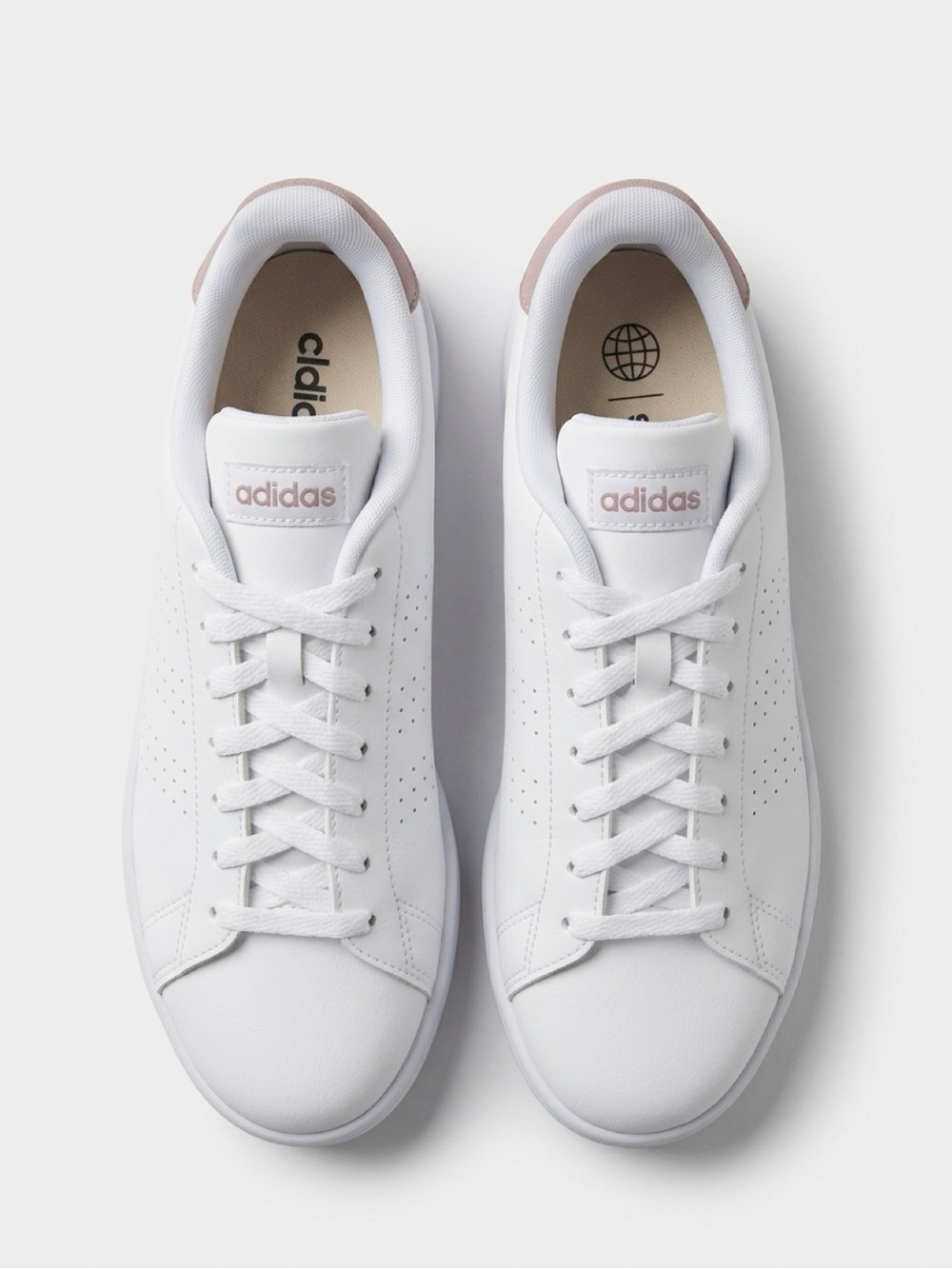 adidas White Sneakers with Blush Heel and Logo